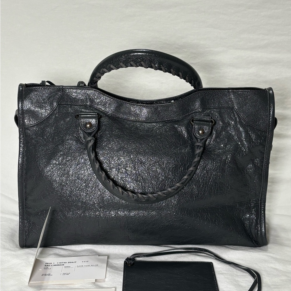 BALENCIAGA The City bag 2way Handbag Leather Gray 115748 Y2K Editors Authentic - Picture 2 of 15